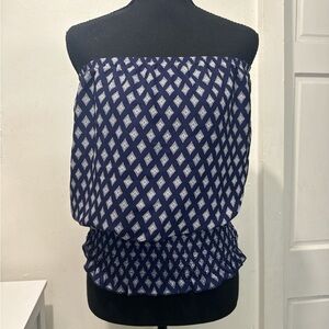 Navy Blue Diamond Patterned Women's Top